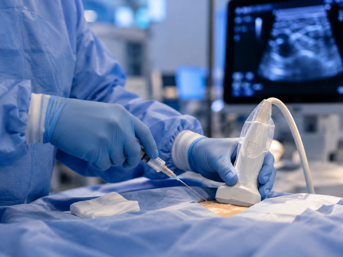 Dr. Divad García realizando un procedimiento guiado por ultrasonido
